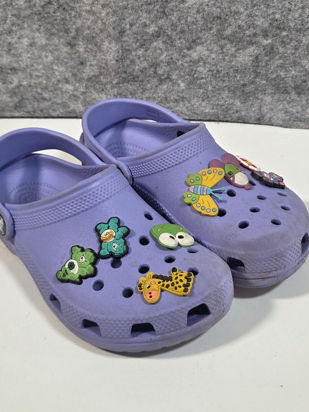 Crocs Purple Classic Clogs Youth J3 Charms Y2K Kidcore Slip On Shoes